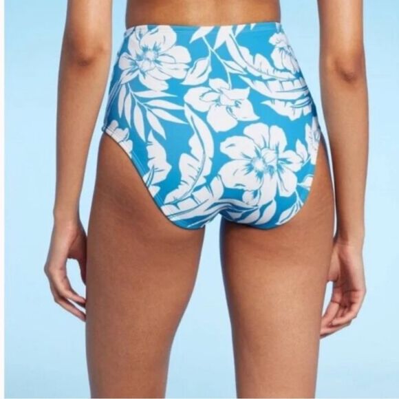NWT Shade & Shore Small (4-6) Blue White Floral Waist High Bikini Swim Bottom - Picture 4 of 7